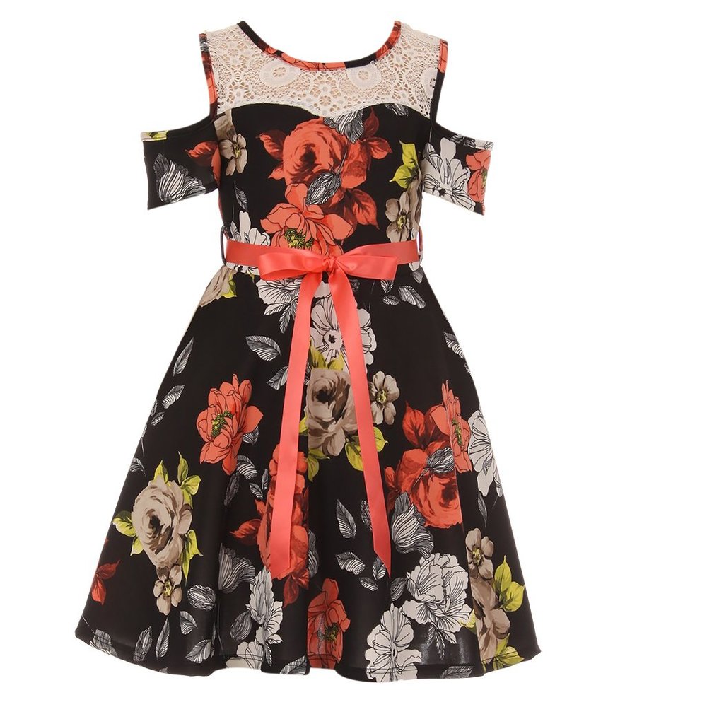 Little Girls Cold Shoulder Lace Floral Summer Birthday Easter Flower Girl Dress